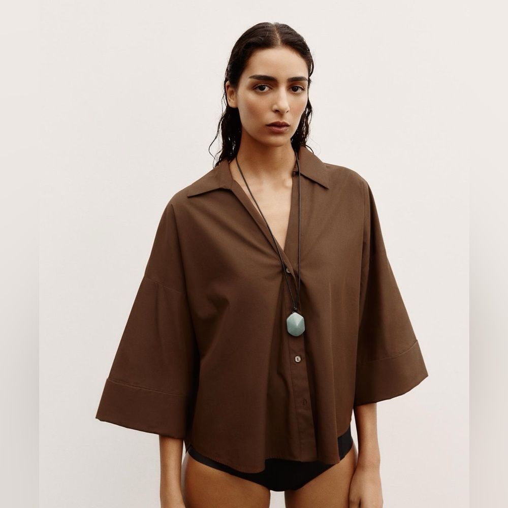 Zara Wide Sleeve Poplin Shirt New